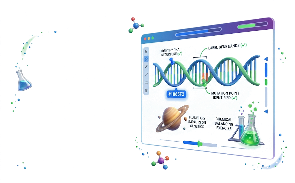 Floating digital whiteboard with an interactive DNA labelling exercise